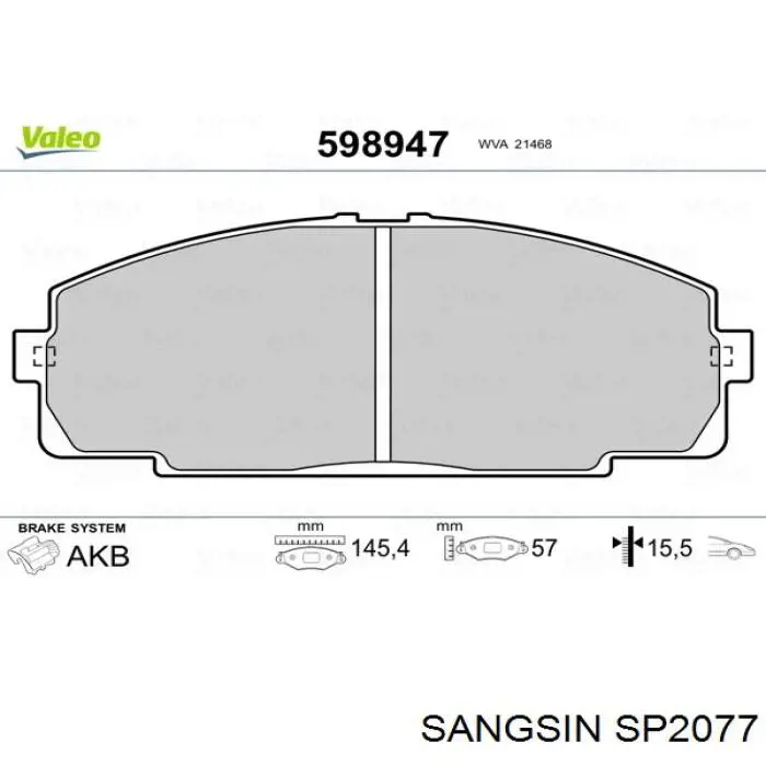SP2077 Sangsin Sapatas do freio dianteiras de disco