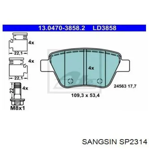 Compre SP2314 Sangsin Sapatas do freio traseiras de disco