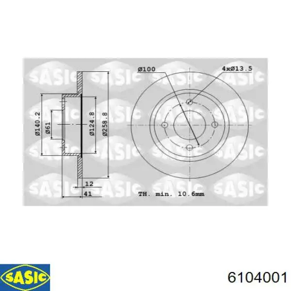 6104001 Sasic Disco do freio dianteiro