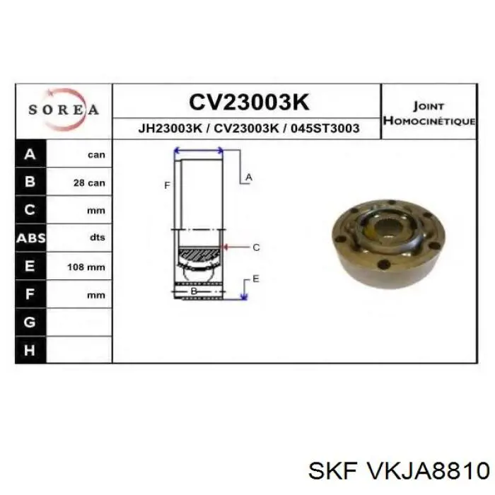 VKJA8810 SKF Junta homocinética externa traseira