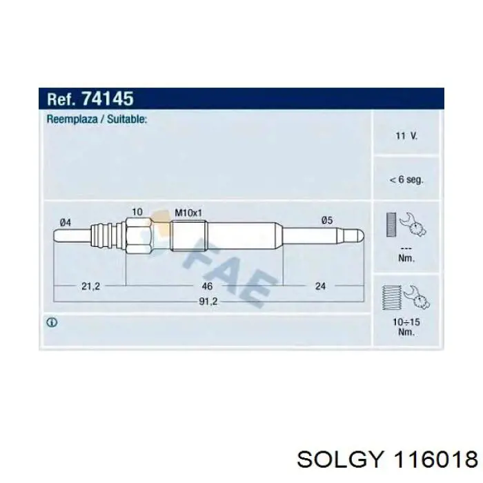 Vela de incandescência Solgy 116018