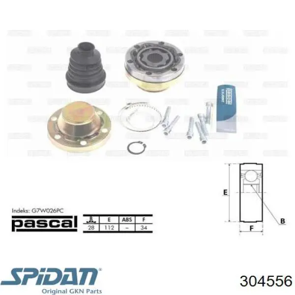 Junta homocinética interna dianteira GKN-Spidan 304556