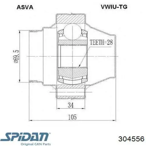 Junta homocinética interna dianteira GKN-Spidan 304556 preço, a partir de 51,52 USD