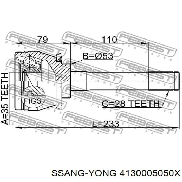 4130005050X Ssang Yong Semieixo (acionador) dianteiro
