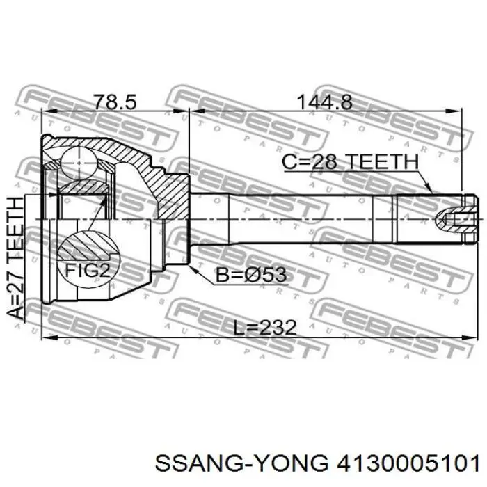 Compre 4130005101 Ssang Yong Semieixo (acionador) dianteiro