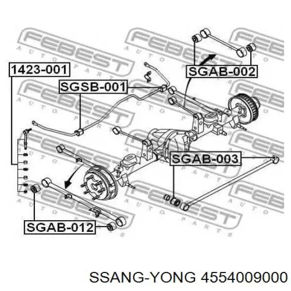 4554009000 Ssang Yong Bloco silencioso do braço oscilante inferior traseiro longitudinal