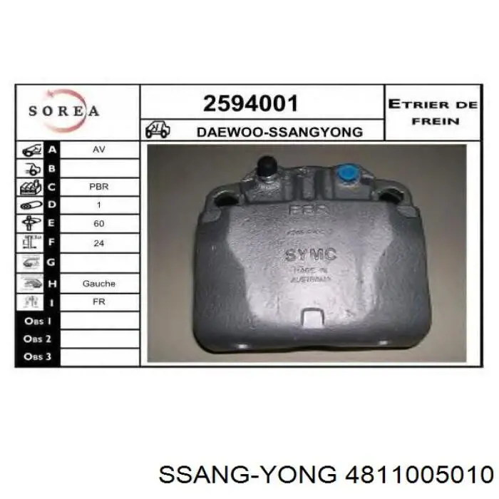 4811005010 Ssang Yong Suporte do freio dianteiro esquerdo