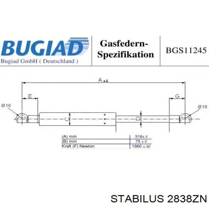 Compre 2838ZN Stabilus Amortecedor de tampa de porta-malas (de 3ª/5ª porta traseira)