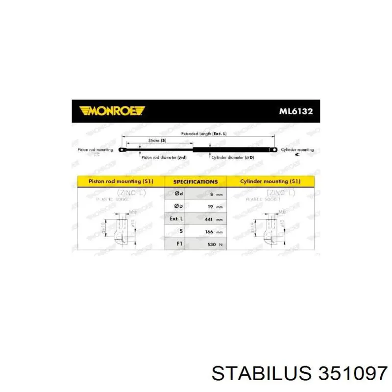 Compre 351097 Stabilus Amortecedor de tampa de porta-malas (de 3ª/5ª porta traseira)