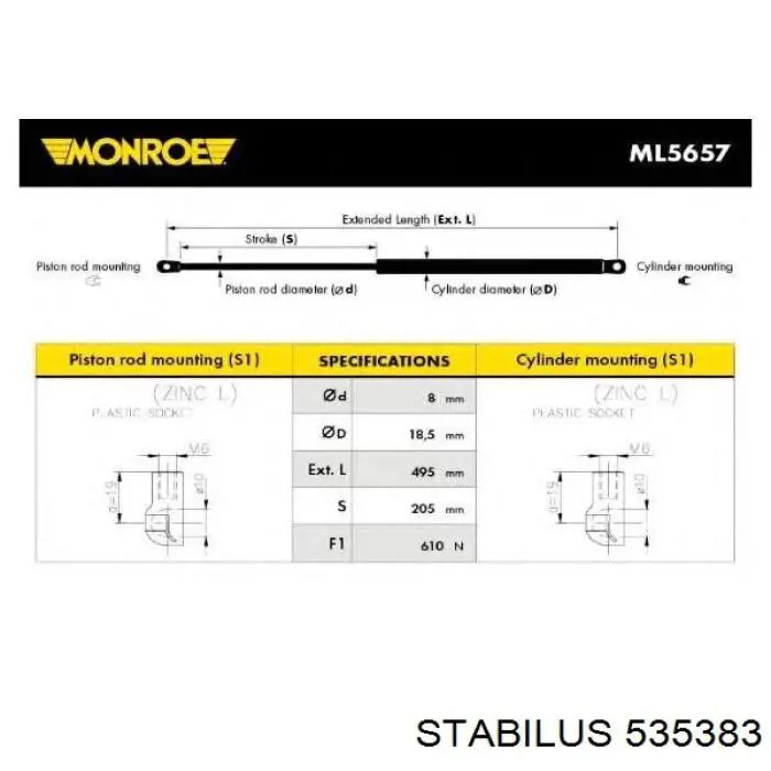 Compre 535383 Stabilus Amortecedor de tampa de porta-malas (de 3ª/5ª porta traseira)