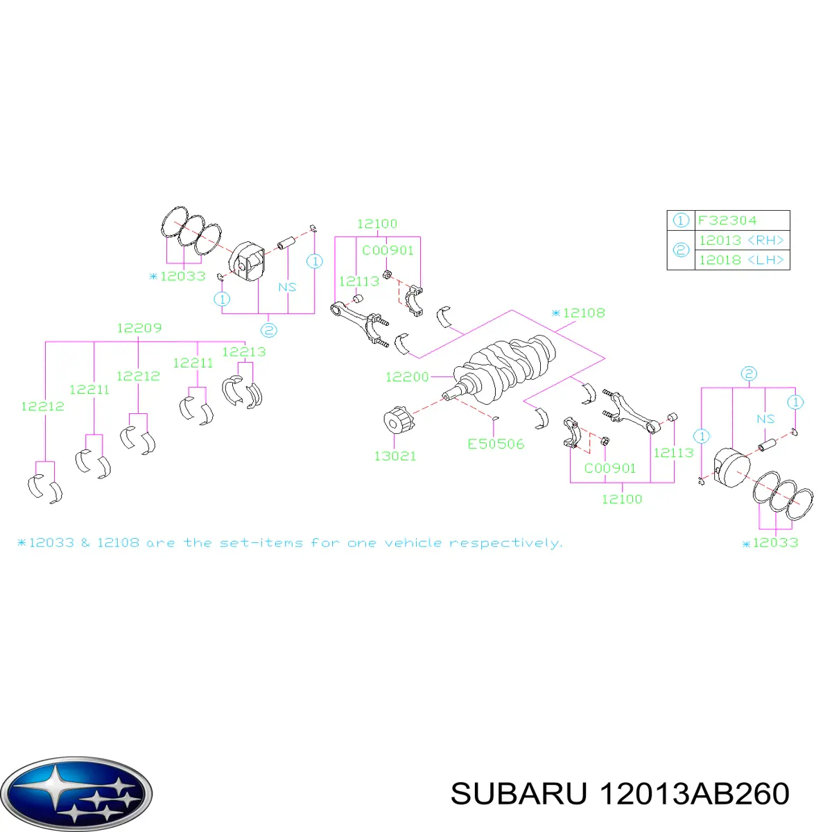 Pistão com passador sem anéis, STD Subaru 12013AB260 preço, a partir de 124,24 USD