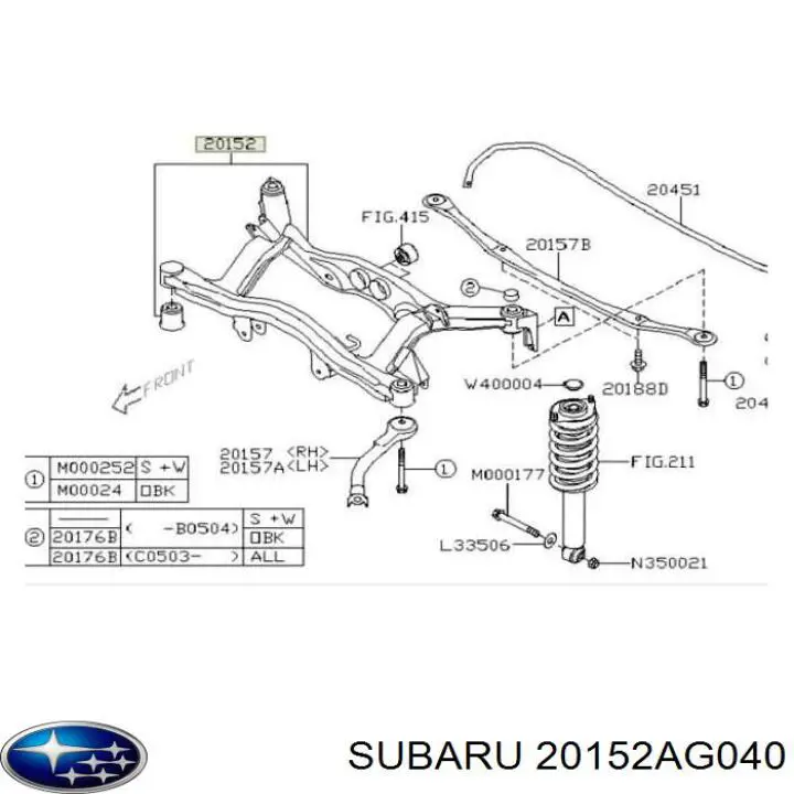 20152AG040 Subaru Viga de suspensão traseira (plataforma veicular)