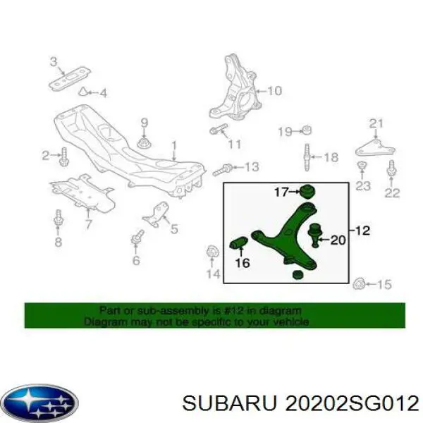 20202SG012 Subaru Braço oscilante inferior esquerdo de suspensão dianteira