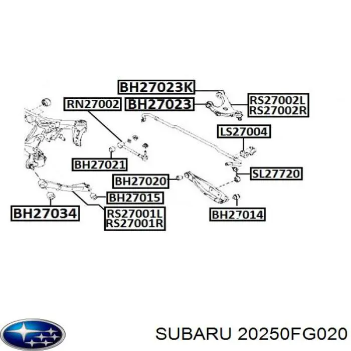 Compre 20250FG020 Subaru Barra transversal de suspensão traseira