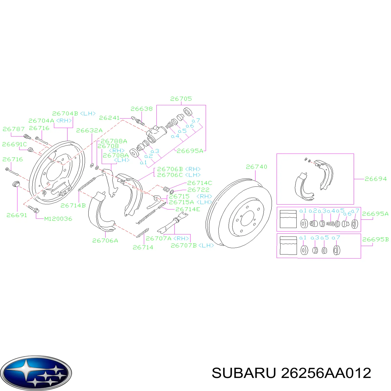 Cilindro traseiro do freio de rodas de trabalho Subaru 26256AA012 preço, a partir de 24,17 USD