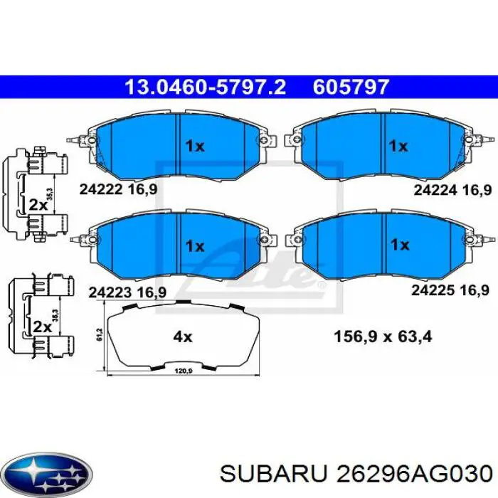 26296AG030 Subaru Sapatas do freio dianteiras de disco
