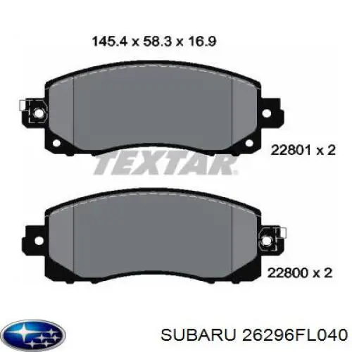 26296FL040 Subaru Sapatas do freio dianteiras de disco