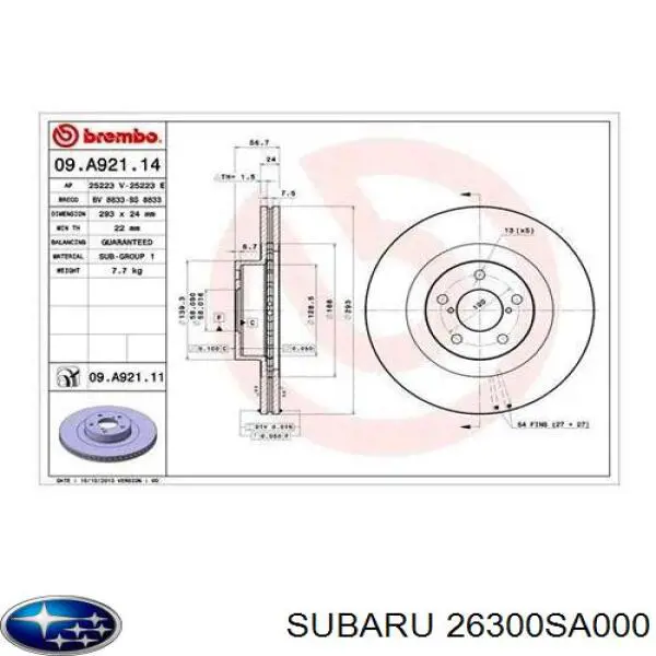 Disco do freio dianteiro Subaru 26300SA000 preço, a partir de 47,39 USD