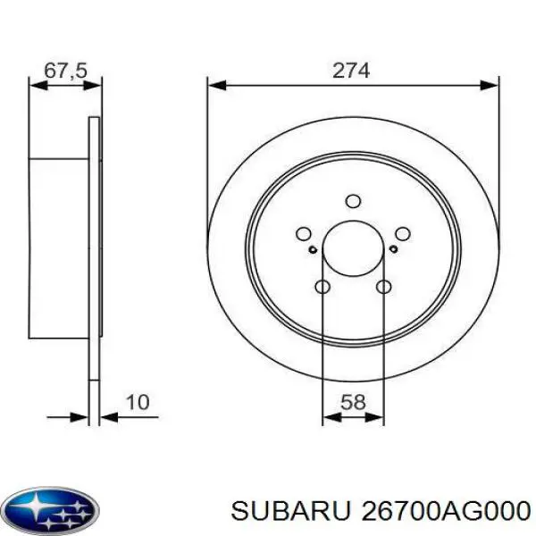 Disco do freio traseiro Subaru 26700AG000 preço, a partir de 41,82 USD