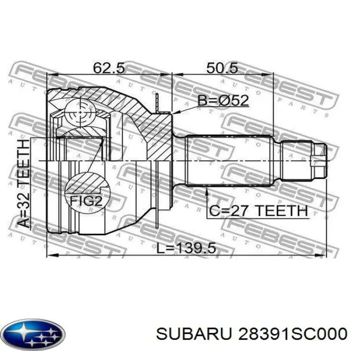 Junta homocinética externa dianteira 28391SC000 Subaru