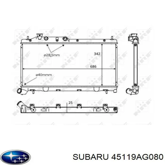 45119AG080 Subaru Radiador de esfriamento de motor