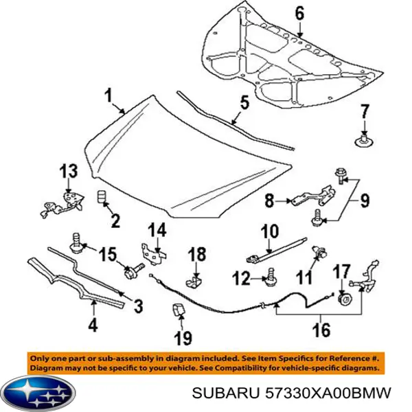 Cabo de abertura da capota Subaru 57330XA00BMW preço, a partir de 60,60 USD