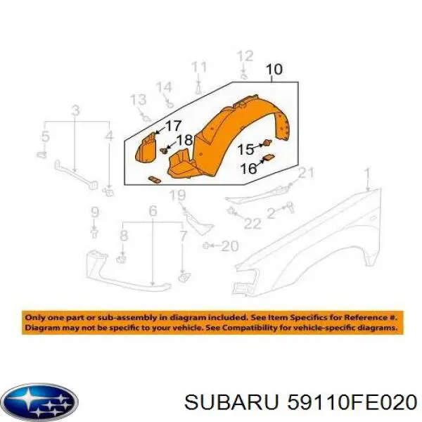 Guarda-barras direito do pára-lama dianteiro Subaru 59110FE020 preço, a partir de 9,90 USD