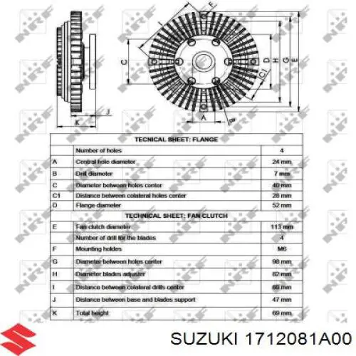 Acoplamento viscoso de ventilador de esfriamento Suzuki 1712081A00 preço, a partir de 45,58 USD