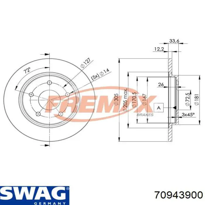 Compre 70943900 Swag Disco do freio traseiro
