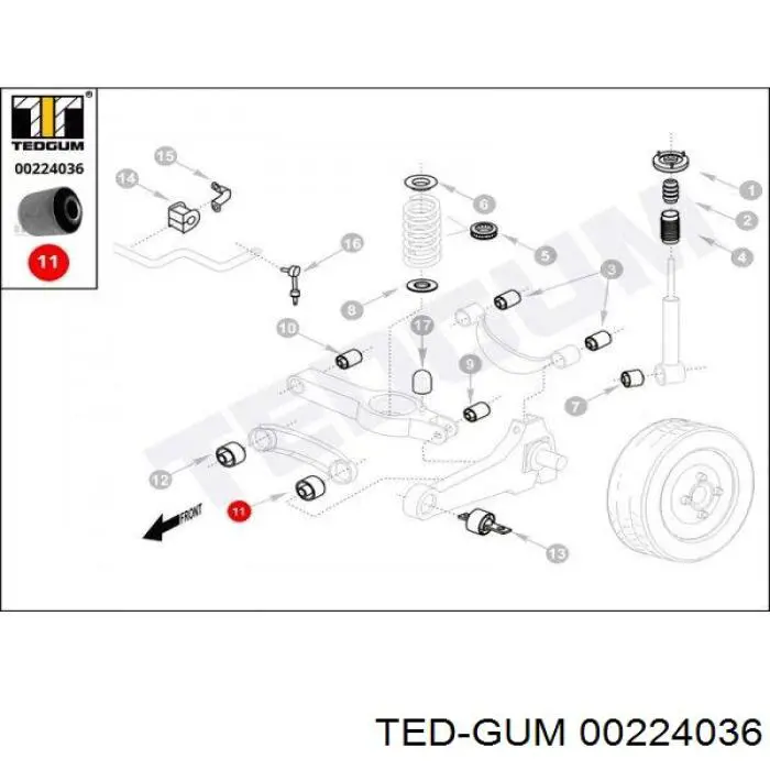 Compre 00224036 Ted-gum Bloco silencioso traseiro de braço oscilante transversal
