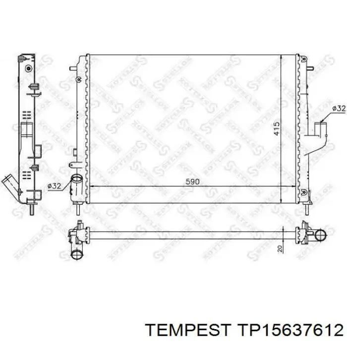 Radiador de esfriamento de motor TP15637612 Tempest