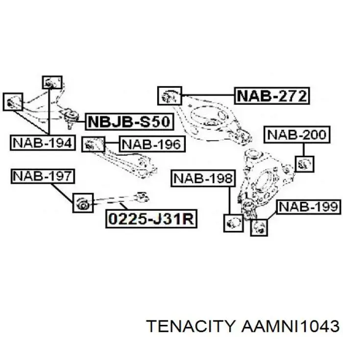 AAMNI1043 Tenacity Bloco silencioso dianteiro de braço oscilante traseiro longitudinal