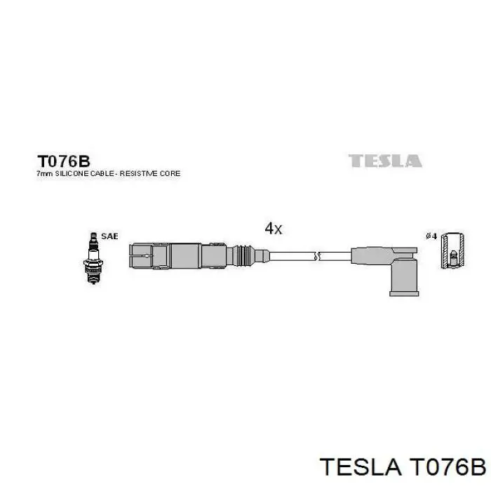 T076B Tesla Fios de alta voltagem, kit