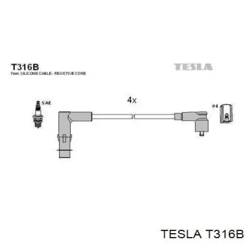 T316B Tesla Fios de alta voltagem, kit