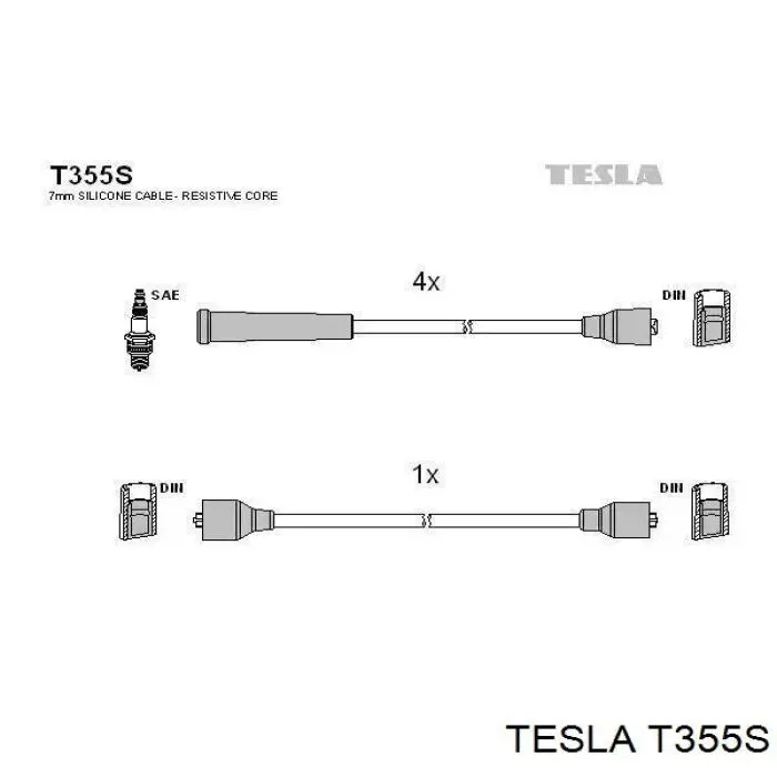 T355S Tesla Fios de alta voltagem, kit