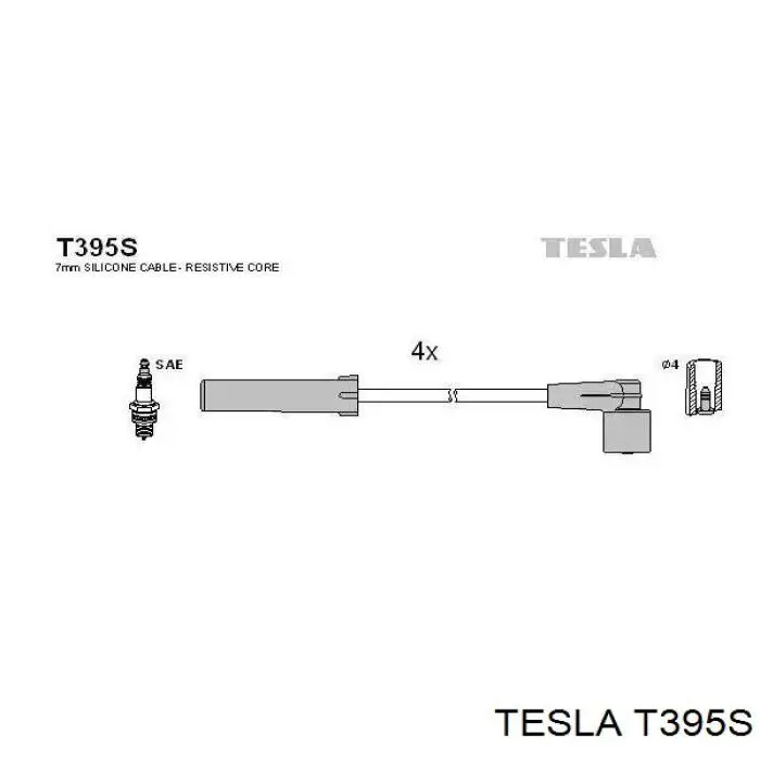 T395S Tesla Fios de alta voltagem, kit