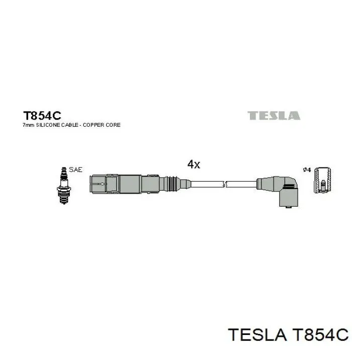 T854C Tesla Fios de alta voltagem, kit