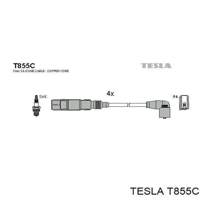 T855C Tesla Fios de alta voltagem, kit