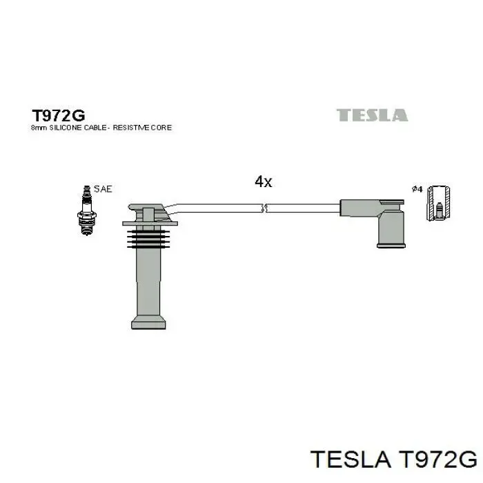 T972G Tesla Fios de alta voltagem, kit