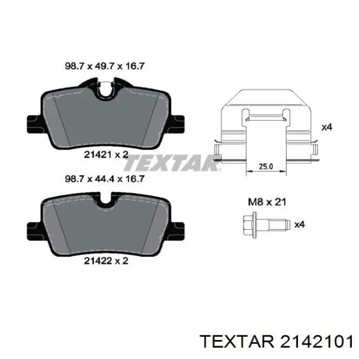 2142101 Textar Sapatas do freio traseiras de disco