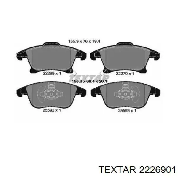 Sapatas do freio dianteiras de disco Textar 2226901 preço, a partir de 43,89 USD