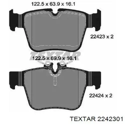 2242301 Textar Sapatas do freio traseiras de disco