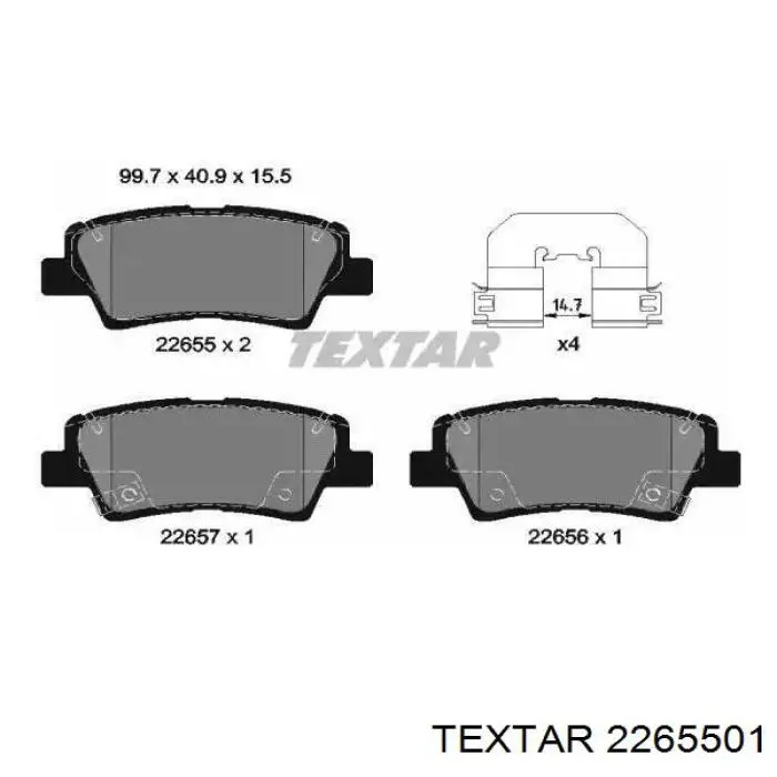 2265501 Textar Sapatas do freio traseiras de disco