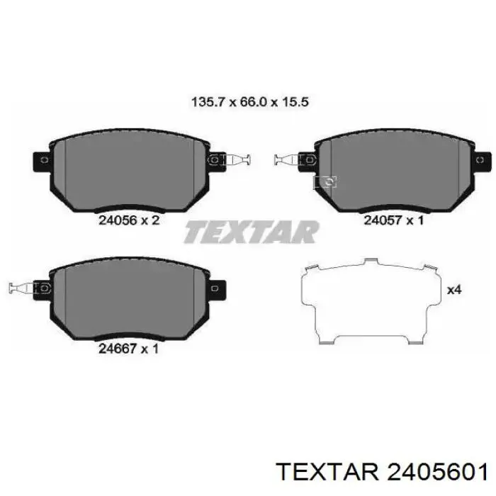 Sapatas do freio dianteiras de disco Textar 2405601 preço, a partir de 53,06 USD