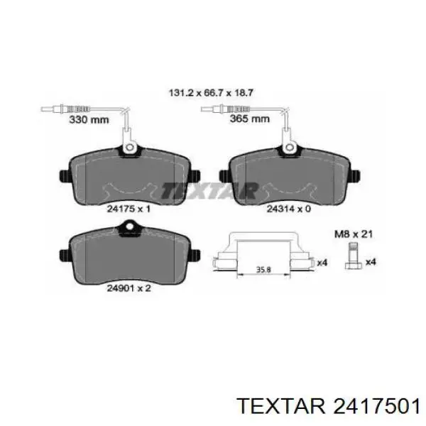 Sapatas do freio dianteiras de disco Textar 2417501 preço, a partir de 67,39 USD