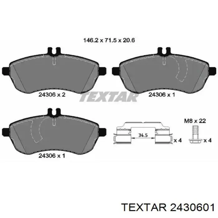 Sapatas do freio dianteiras de disco Textar 2430601 preço, a partir de 40,89 USD