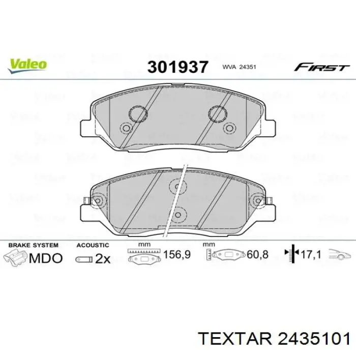 Compre 2435101 Textar Sapatas do freio dianteiras de disco