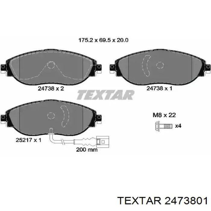 Sapatas do freio dianteiras de disco Textar 2473801 preço, a partir de 42,62 USD