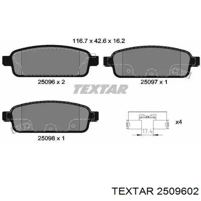 Sapatas do freio traseiras de disco Textar 2509602 preço, a partir de 29,42 USD