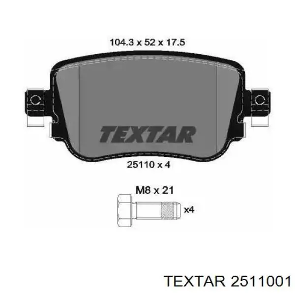 Sapatas do freio traseiras de disco Textar 2511001 preço, a partir de 33,35 USD